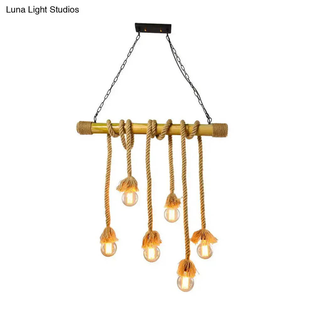DecorBites™ Rustic Bamboo Hanging Lamp with Bare Bulb Design - Dining Room Island Light in Brown