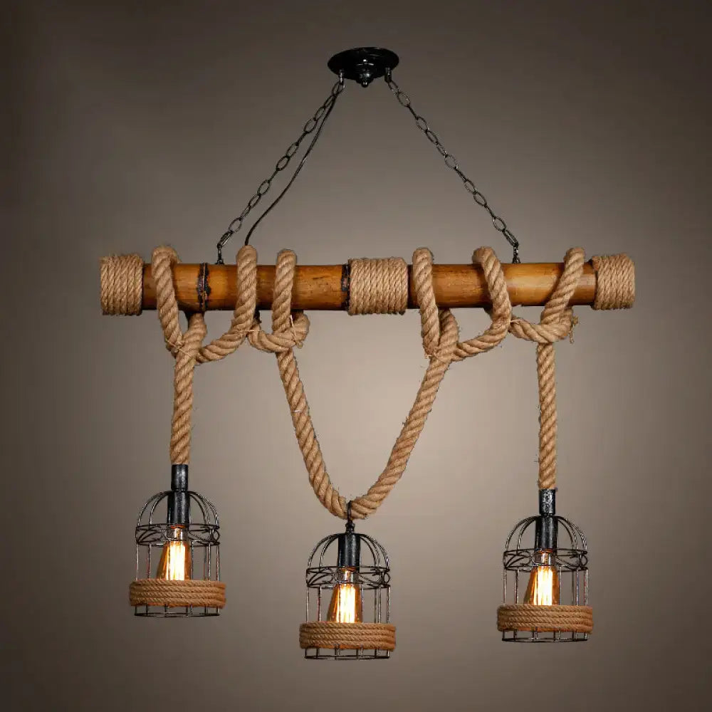 DecorBites™ Rustic Bamboo Island Lighting Chandelier in Beige - Linear Bar Fixture