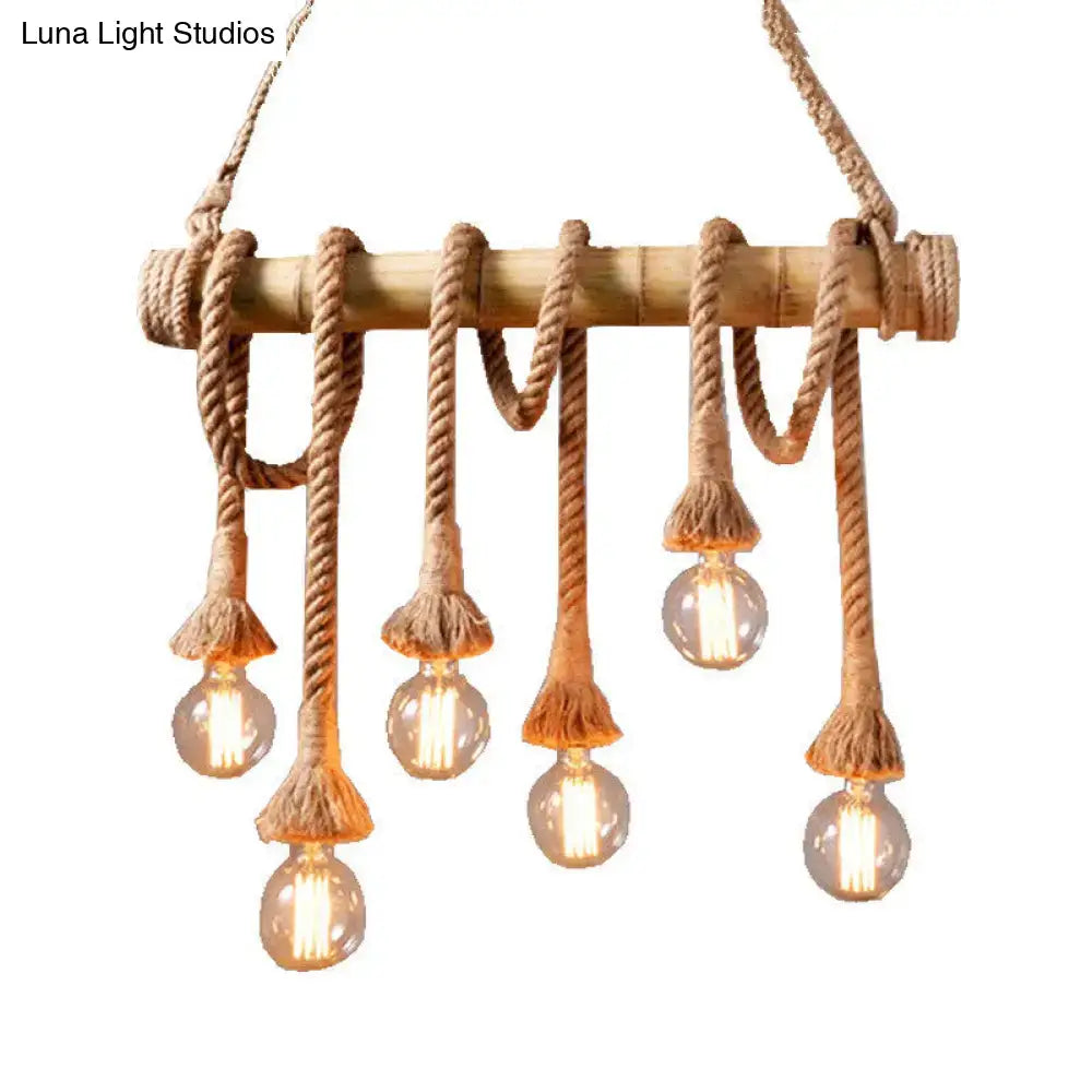 DecorBites™ Rustic Bare Bulb Pendant Light with Bamboo Pole and Rope Suspension