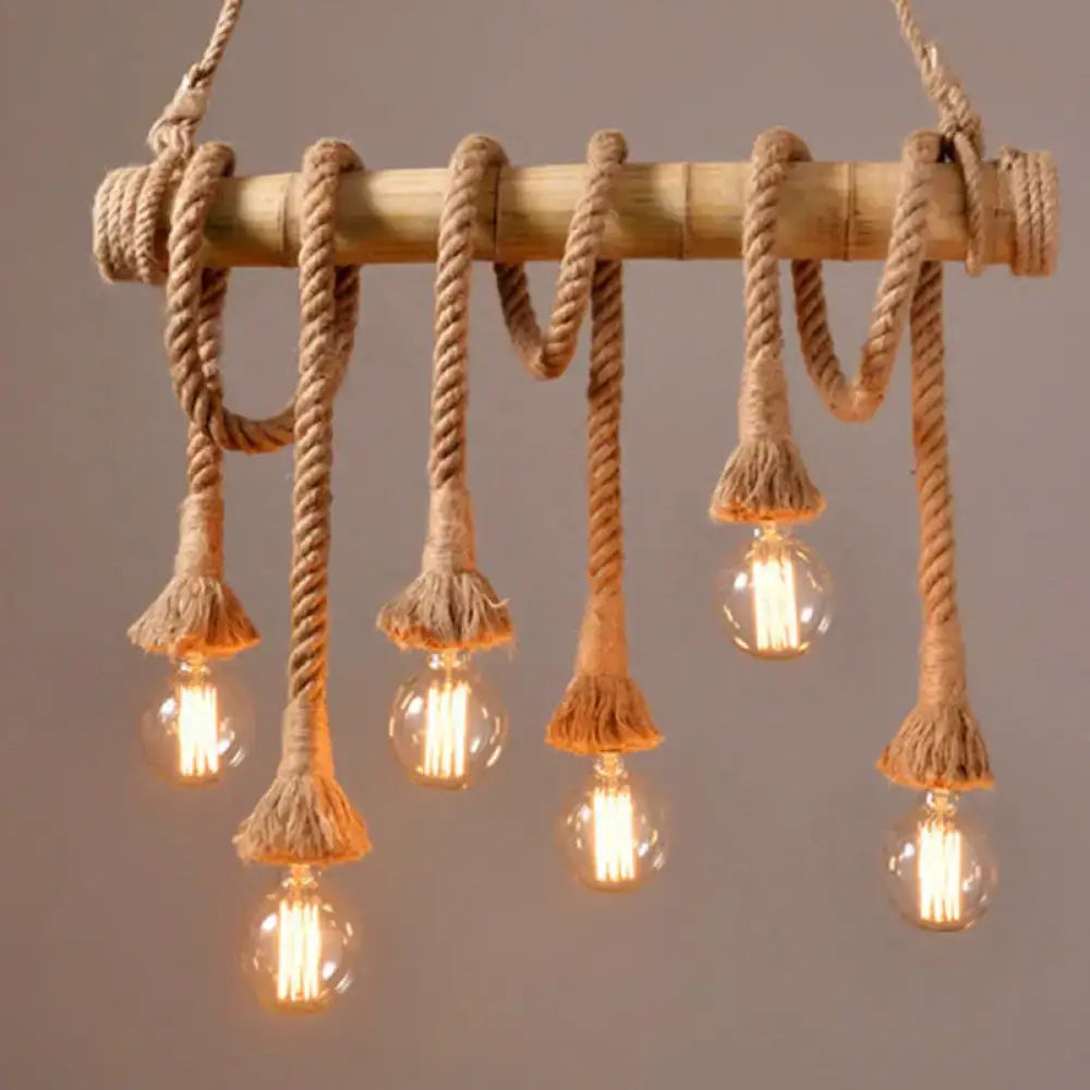 DecorBites™ Rustic Bare Bulb Pendant Light with Bamboo Pole and Rope Suspension