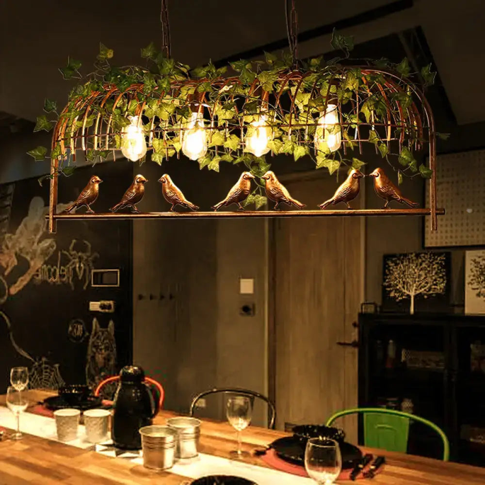 DecorBites™ Rustic Birdcage Island Pendant Light with Ivy for Restaurant Décor