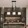 Decorbites rustic black cylindrical island pendant with three crystal shades ideal for tables and island lighting