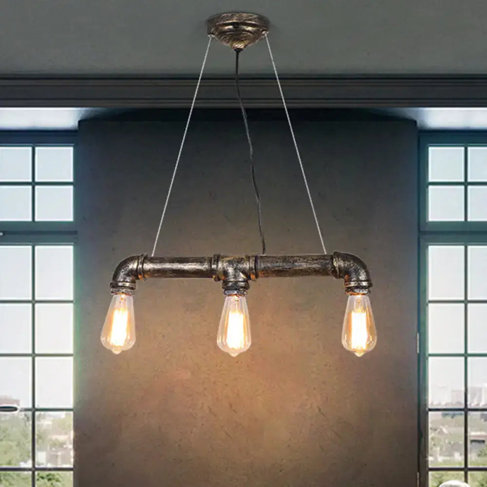 DecorBites™ Rustic Bronze Island Pendant Light: Plumbing Pipe Iron Ceiling Lighting for Living Room