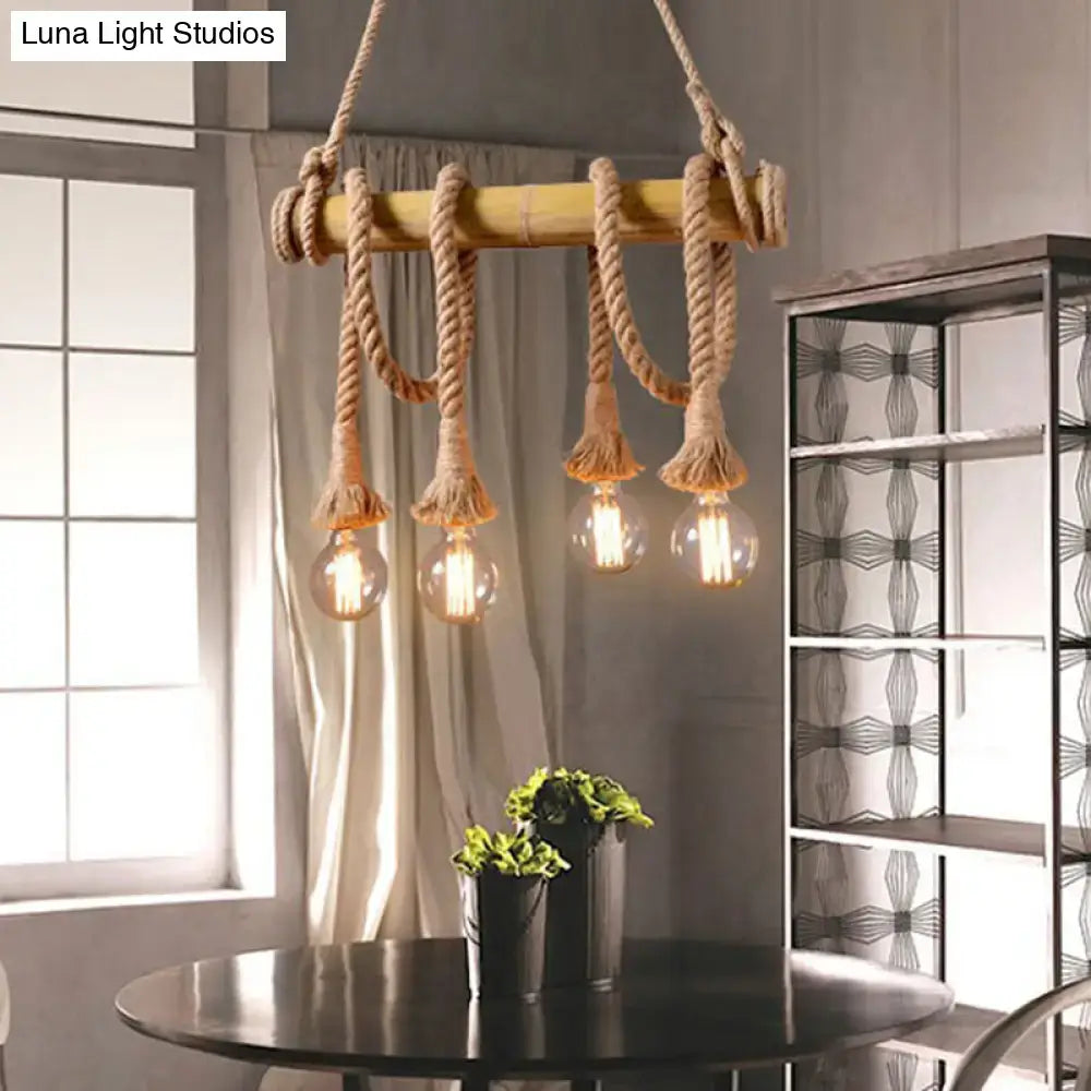 DecorBites™ Rustic Brown Island Pendant Light with Rope and Bamboo Pole