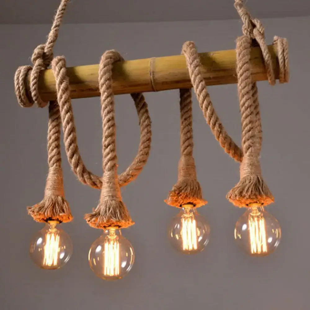 DecorBites™ Rustic Brown Island Pendant Light with Rope and Bamboo Pole