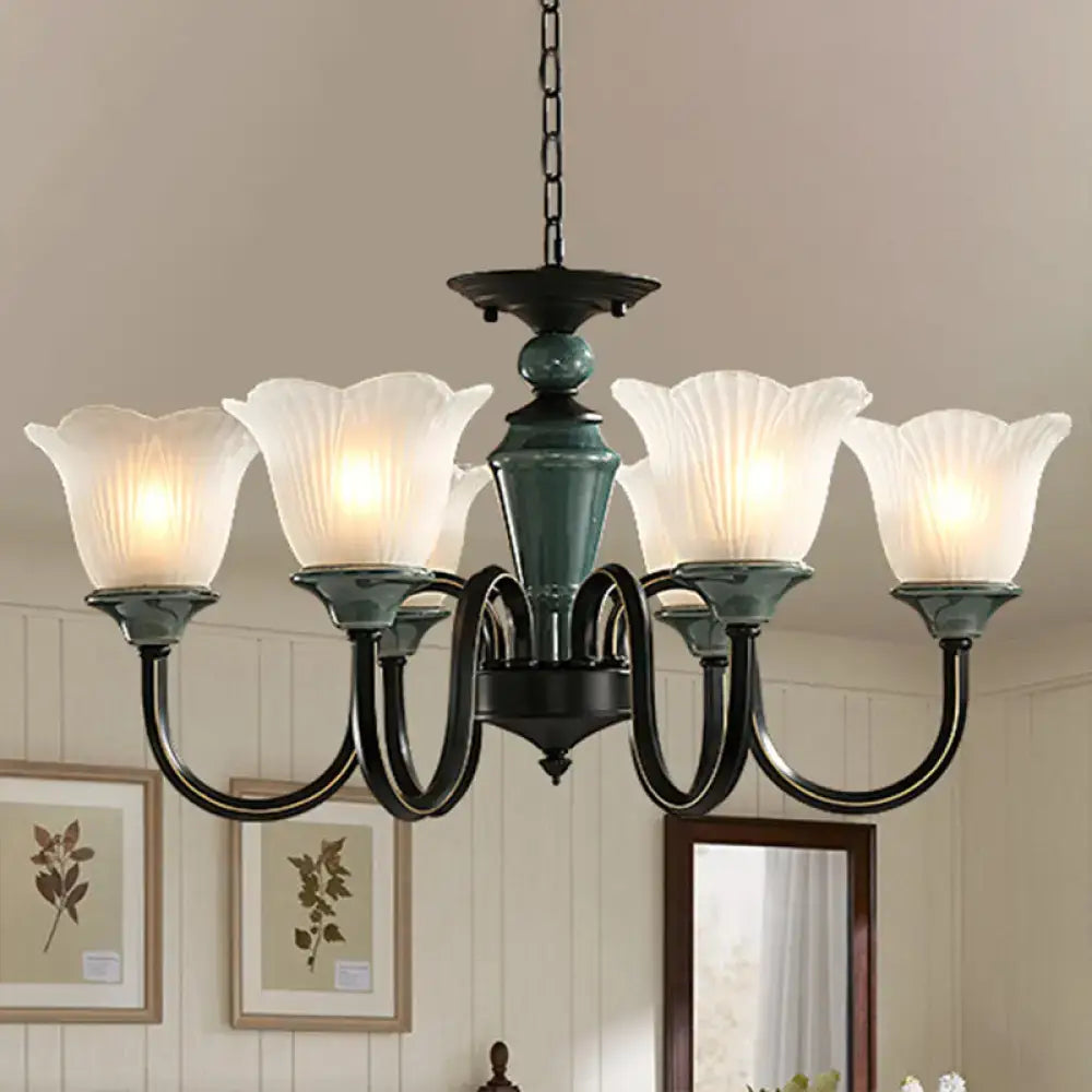 DecorBites™ Rustic Floral Chandelier with Blackish Green Suspension and Frosted Glass for Living Room