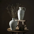 White ceramic jug with handle and rustic handmade ceramic coarse pottery texture from decorbites ceramic vase collection