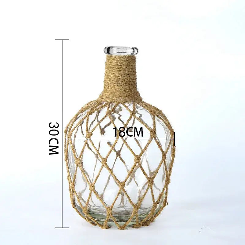 DecorBites™ Rustic Hanging Glass Vase with Hemp Rope