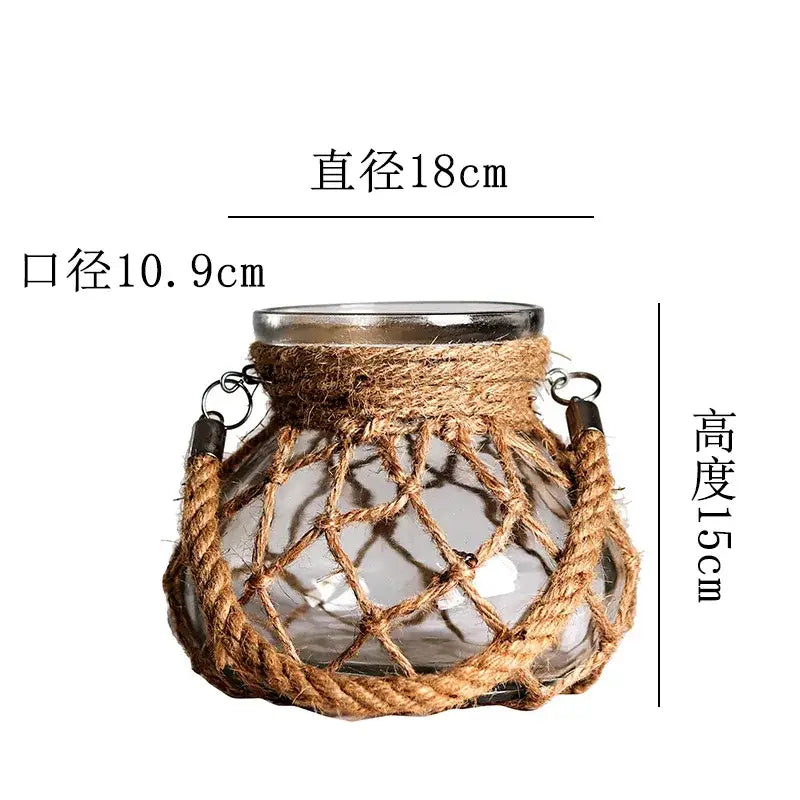 DecorBites™ Rustic Hanging Glass Vase with Hemp Rope