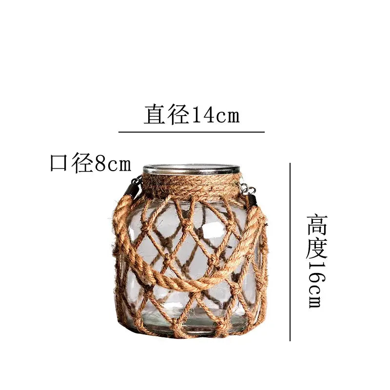 DecorBites™ Rustic Hanging Glass Vase with Hemp Rope