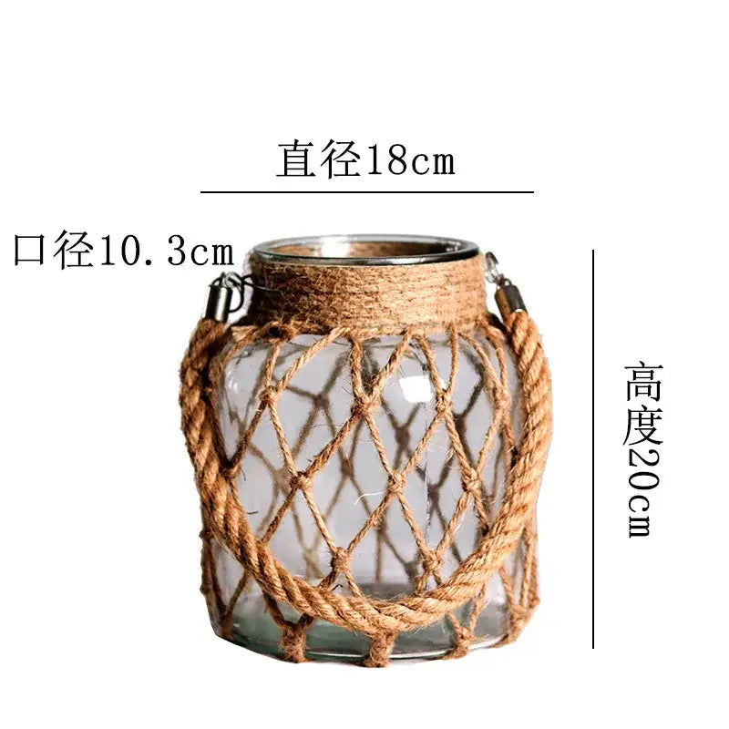 DecorBites™ Rustic Hanging Glass Vase with Hemp Rope