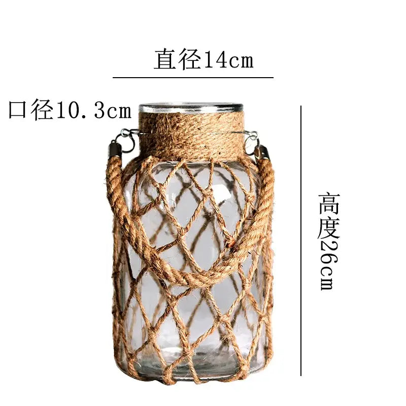 DecorBites™ Rustic Hanging Glass Vase with Hemp Rope