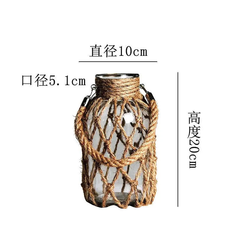 DecorBites™ Rustic Hanging Glass Vase with Hemp Rope