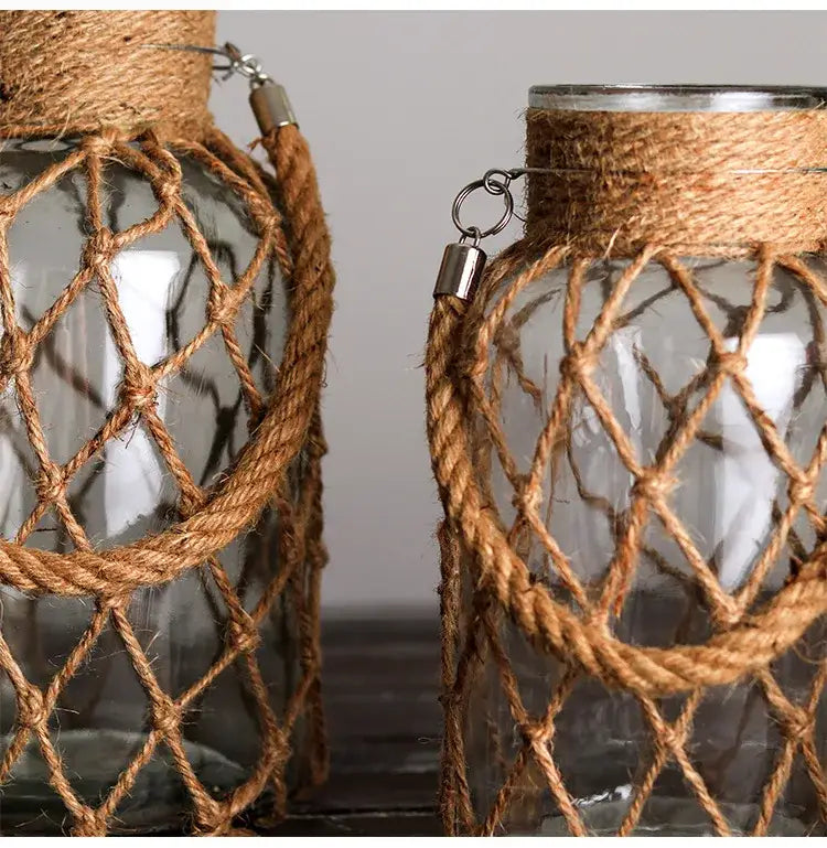 DecorBites™ Rustic Hanging Glass Vase with Hemp Rope