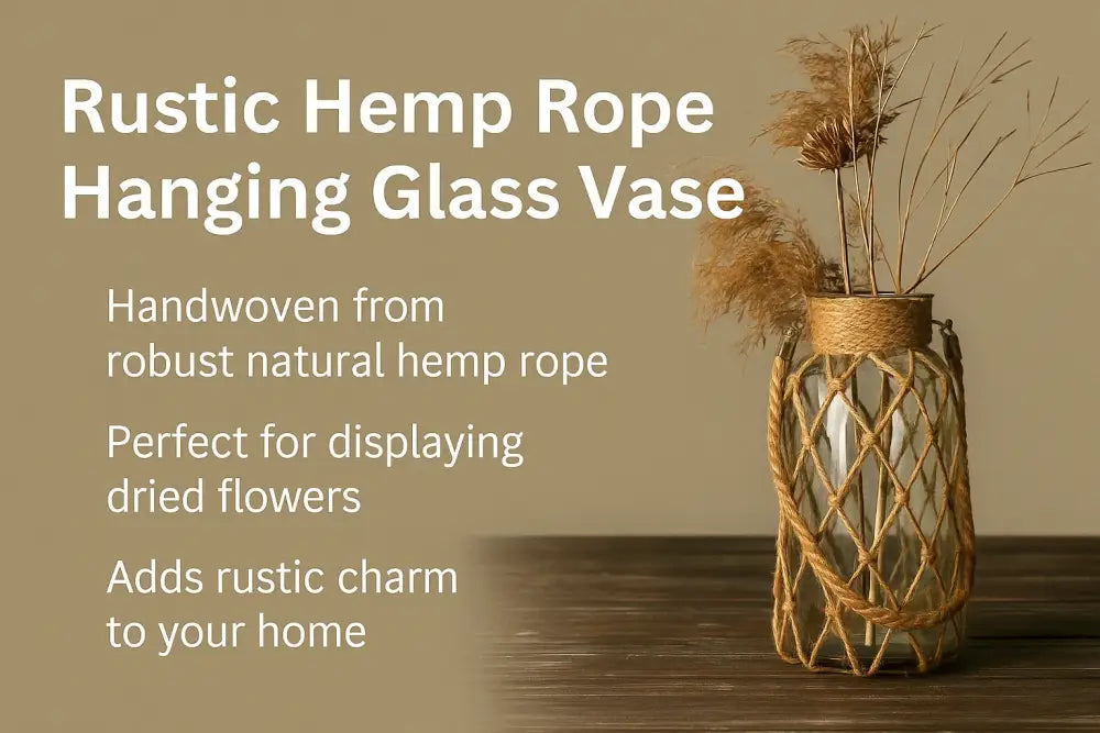 DecorBites™ Rustic Hanging Glass Vase with Hemp Rope