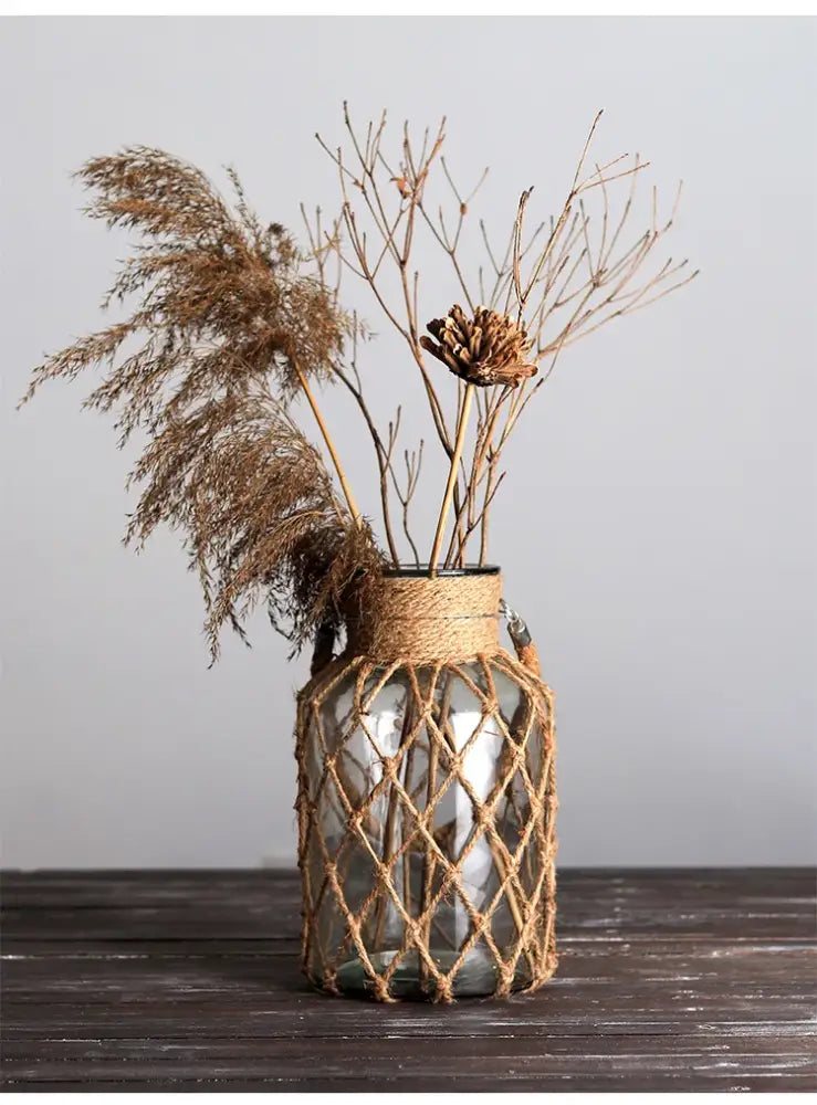 DecorBites™ Rustic Hanging Glass Vase with Hemp Rope