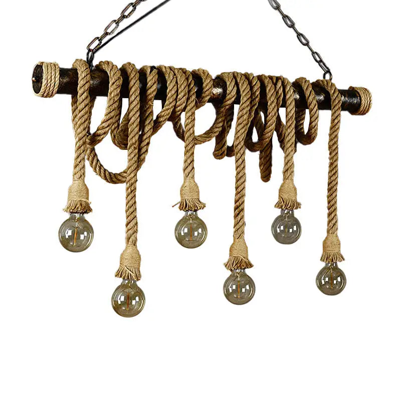 DecorBites™ Rustic Jute Rope Island Pendant Light for Wine Bar - 4/6 Lights, Farmhouse Style, Linear Design