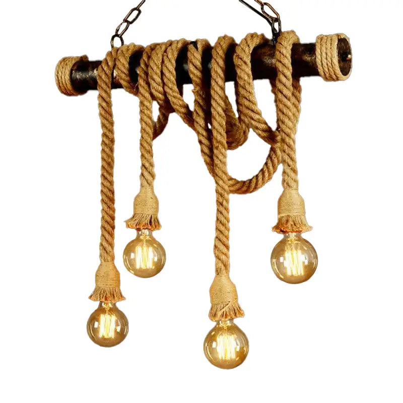 DecorBites™ Rustic Jute Rope Island Pendant Light for Wine Bar - 4/6 Lights, Farmhouse Style, Linear Design