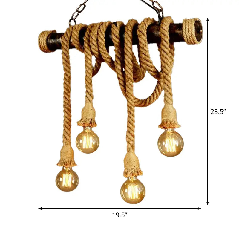 DecorBites™ Rustic Jute Rope Island Pendant Light for Wine Bar - 4/6 Lights, Farmhouse Style, Linear Design