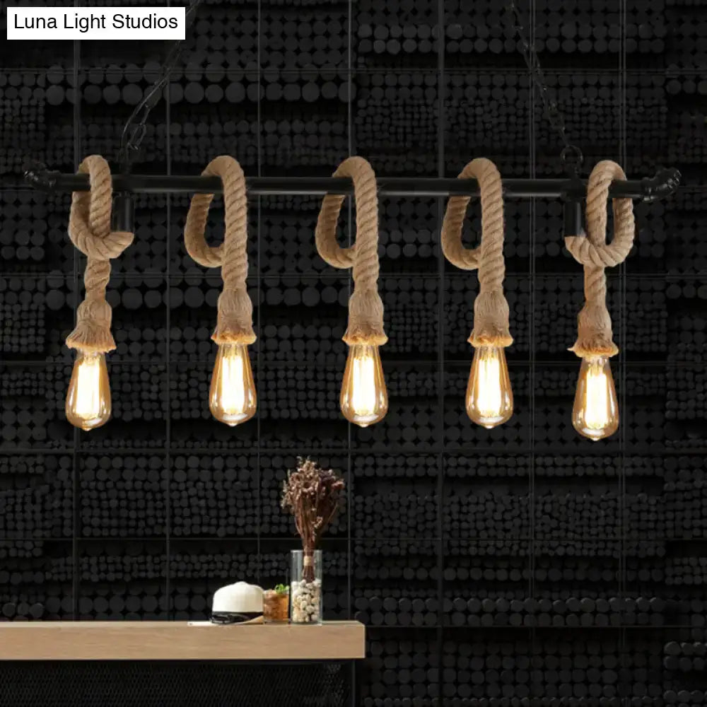 DecorBites™ Rustic Metallic Water Pipe Hanging Lamp with Hemp Rope - Black Restaurant Chandelier