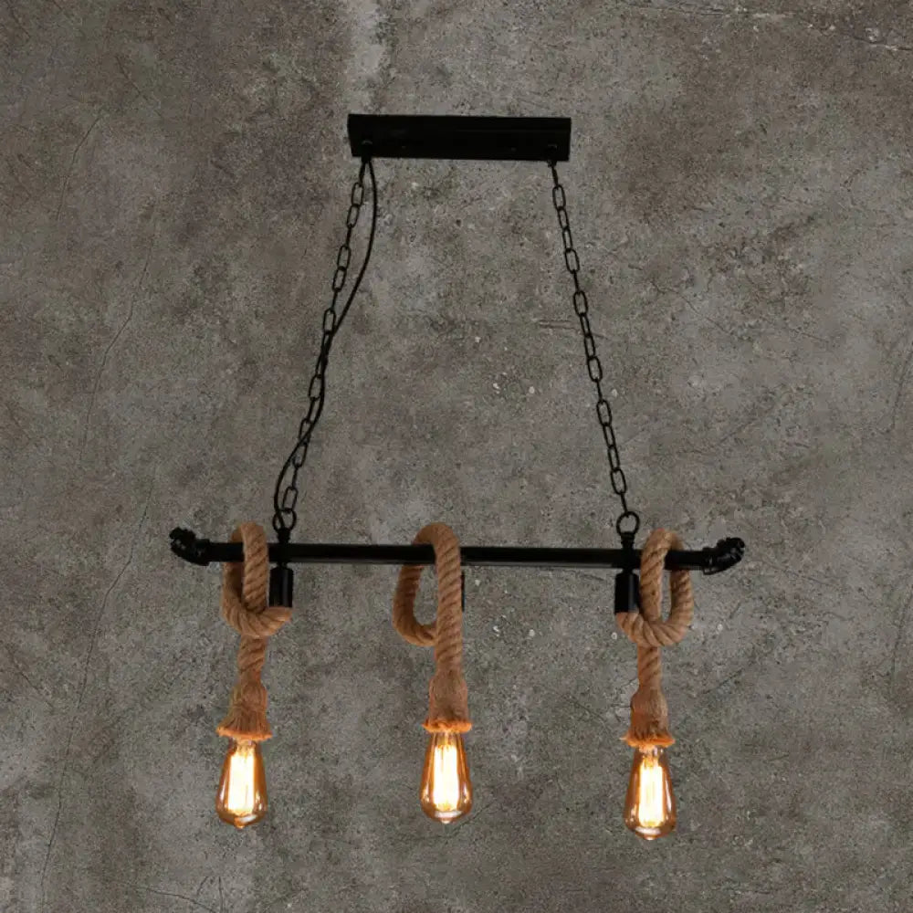 DecorBites™ Rustic Metallic Water Pipe Hanging Lamp with Hemp Rope - Black Restaurant Chandelier