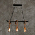 DecorBites™ rustic black metal water pipe hanging lamp with three edison bulbs and hemp rope chandelier light