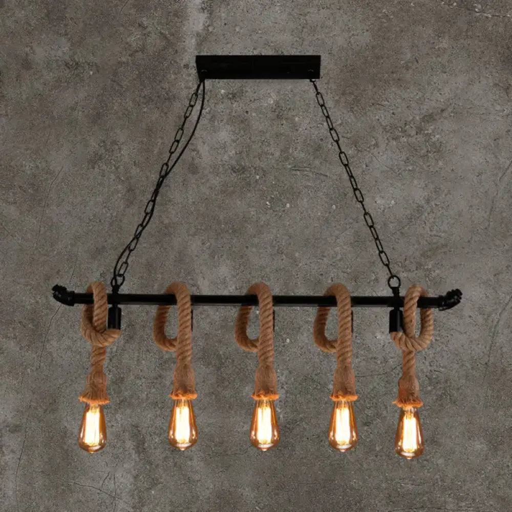 DecorBites™ Rustic Metallic Water Pipe Hanging Lamp with Hemp Rope - Black Restaurant Chandelier