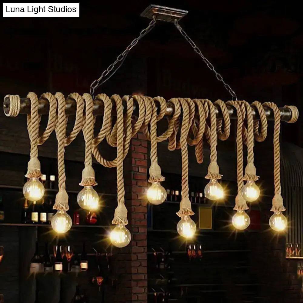 DecorBites™ Rustic Natural Rope Island Light with Industrial Bare-Bulb Suspension Design