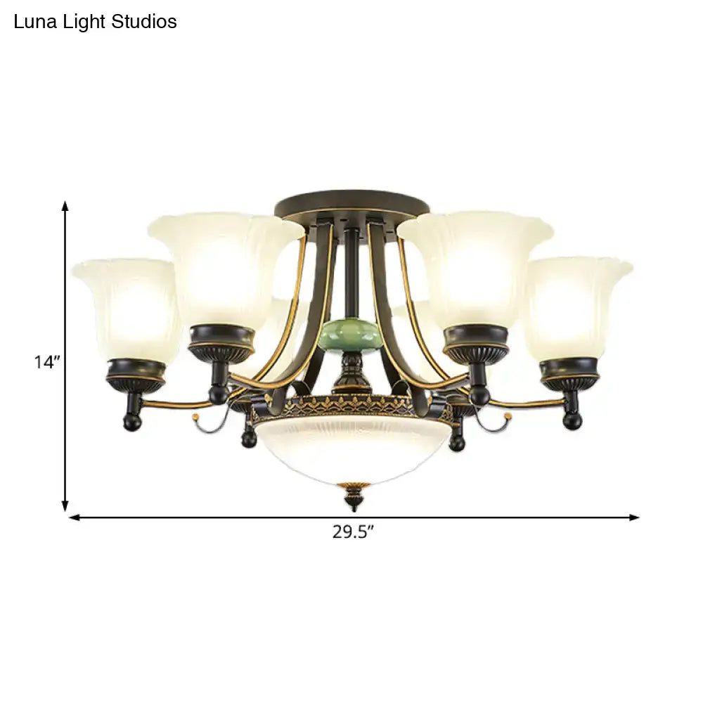 DecorBites™ Rustic Opal Glass Flower Ceiling Light Fixture with Semi Flush Mount - 9/11/13 Lights for Living Room
