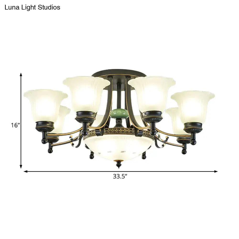 DecorBites™ Rustic Opal Glass Flower Ceiling Light Fixture with Semi Flush Mount - 9/11/13 Lights for Living Room