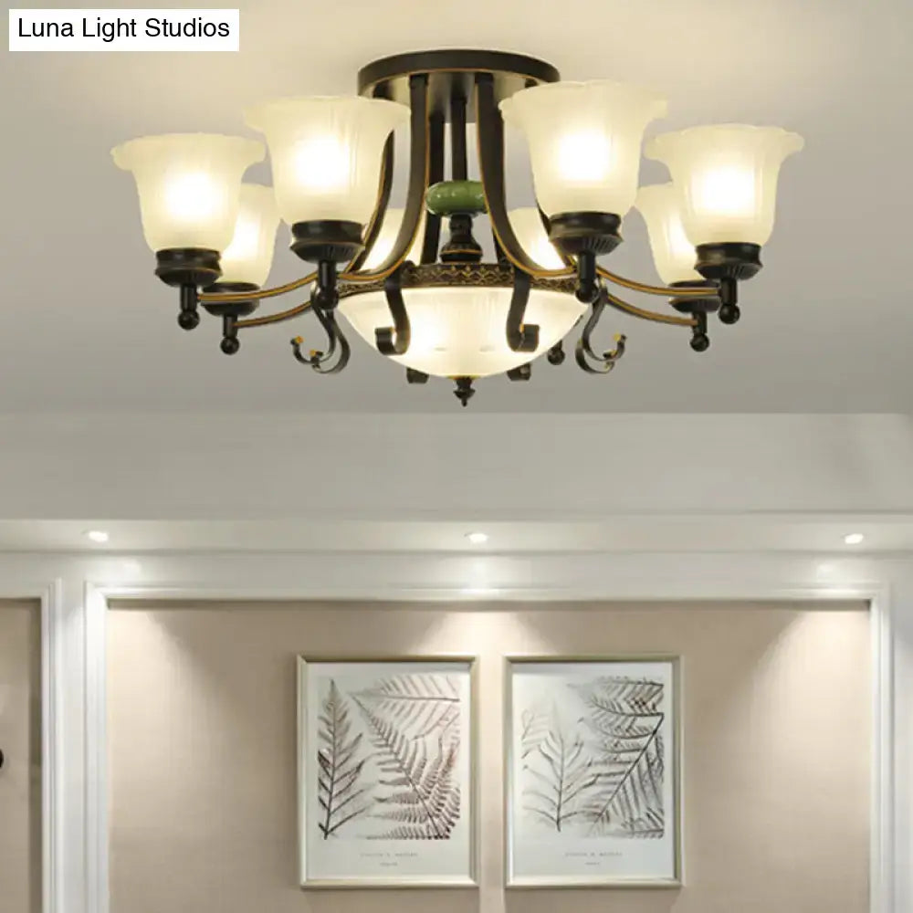 DecorBites™ Rustic Opal Glass Flower Ceiling Light Fixture with Semi Flush Mount - 9/11/13 Lights for Living Room