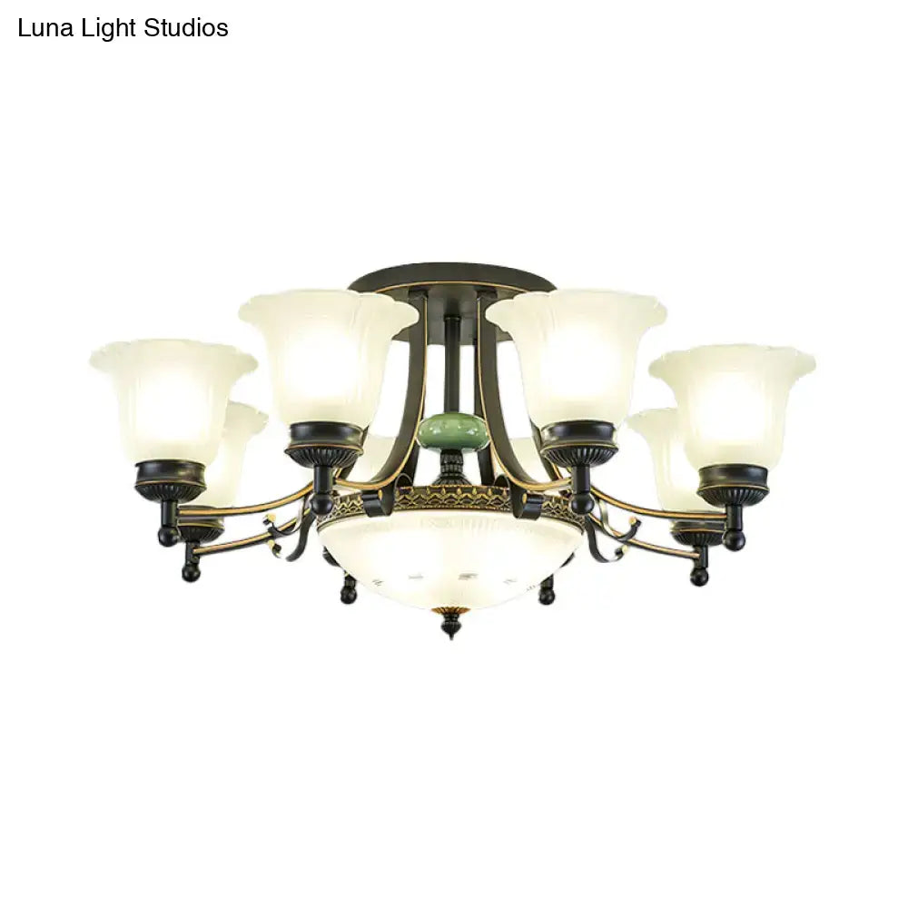 DecorBites™ Rustic Opal Glass Flower Ceiling Light Fixture with Semi Flush Mount - 9/11/13 Lights for Living Room