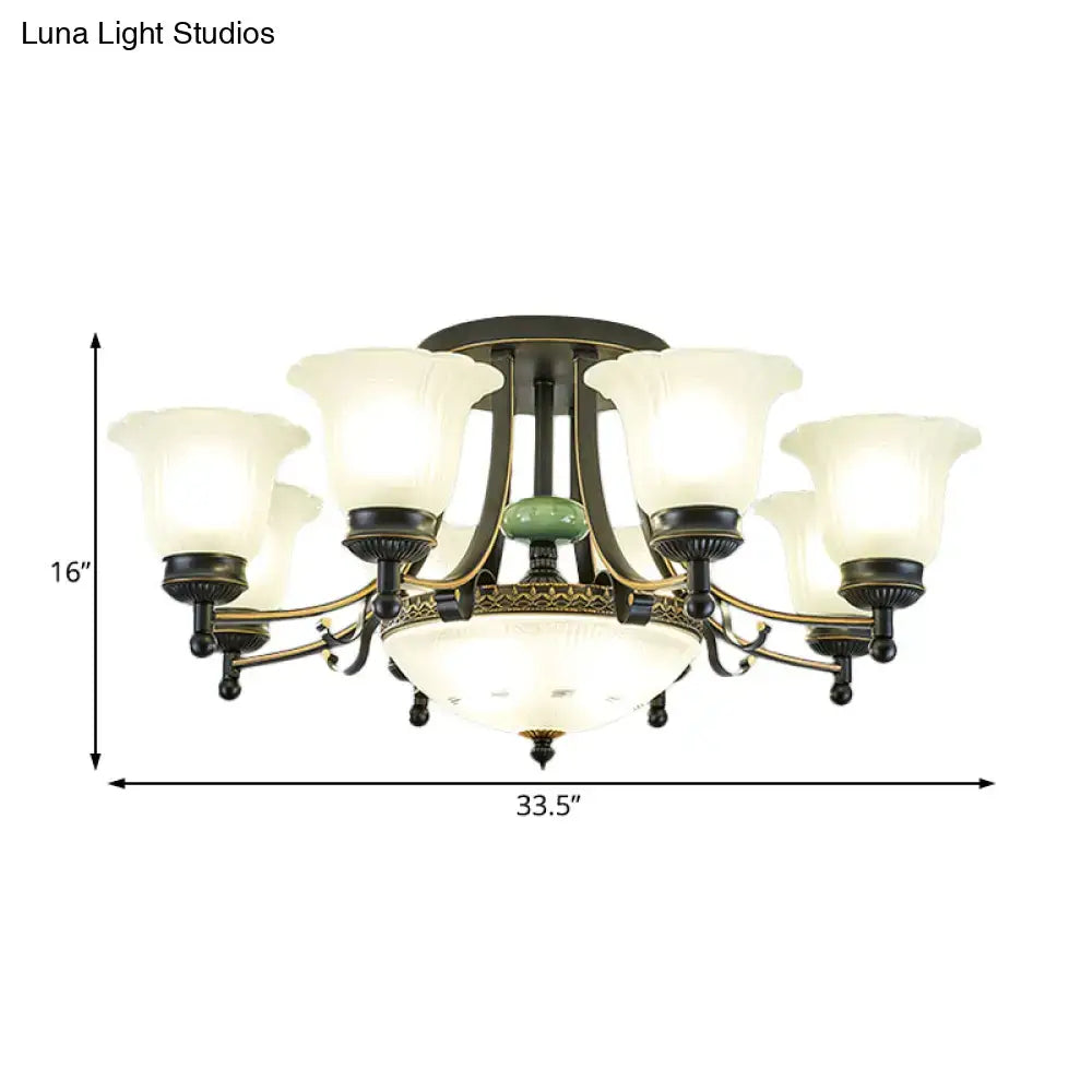 DecorBites™ Rustic Opal Glass Flower Ceiling Light Fixture with Semi Flush Mount - 9/11/13 Lights for Living Room