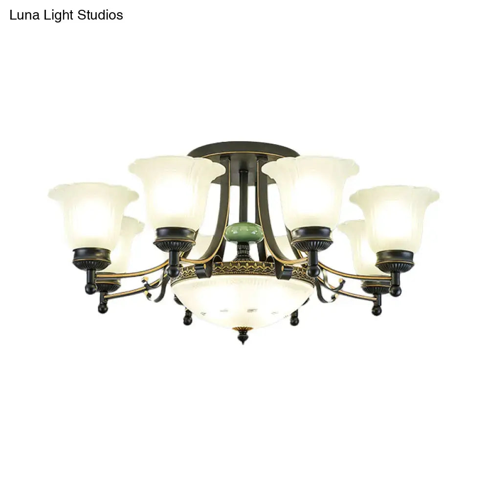 DecorBites™ Rustic Opal Glass Flower Ceiling Light Fixture with Semi Flush Mount - 9/11/13 Lights for Living Room