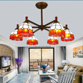 DecorBites™ Rustic Style Stained Glass Domed Hanging Chandelier - 6-Light Yellow/Red/Blue Pendant Light for Dining Room