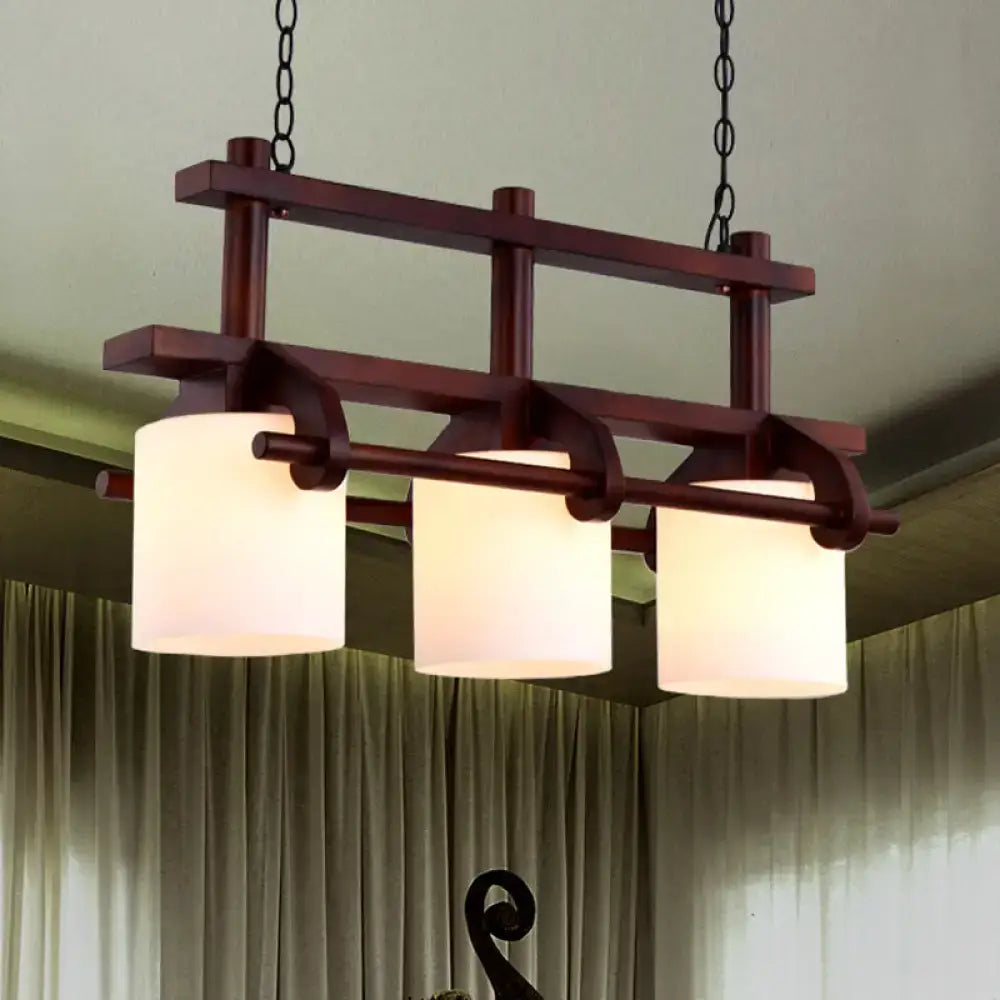 مصباح جزيرة DecorBites™ Rustic White الزجاجي مع 2/3 رؤوس معلقة وعارضة خشبية لغرفة الطعام