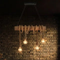 DecorBites™ Rustic Wood and Rope Island Pendant Light Fixture - 4-Head Open Bulb Suspension Lighting