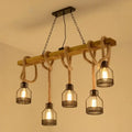 DecorBites™ Rustic Wooden Linear Island Lamp with Mesh Cage - Suspension Pendant Light for Restaurants