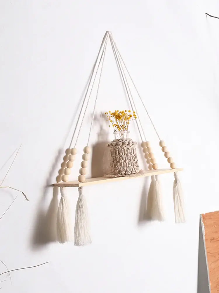 DecorBites™ Rustic Wooden Wall Shelf with Hanging Plant Storage