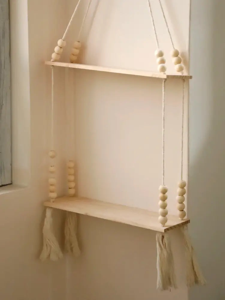 DecorBites™ Rustic Wooden Wall Shelf with Hanging Plant Storage