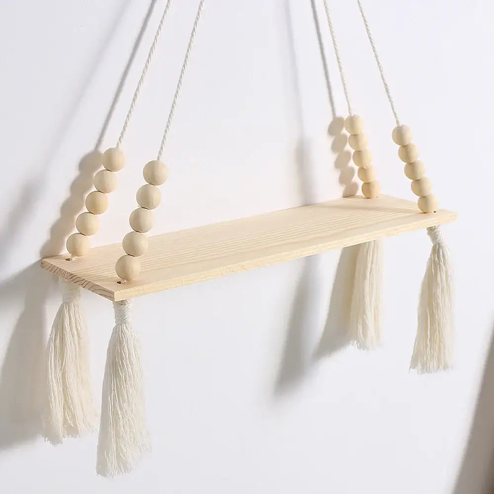 DecorBites™ Rustic Wooden Wall Shelf with Hanging Plant Storage