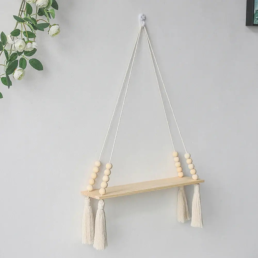 DecorBites™ Rustic Wooden Wall Shelf with Hanging Plant Storage