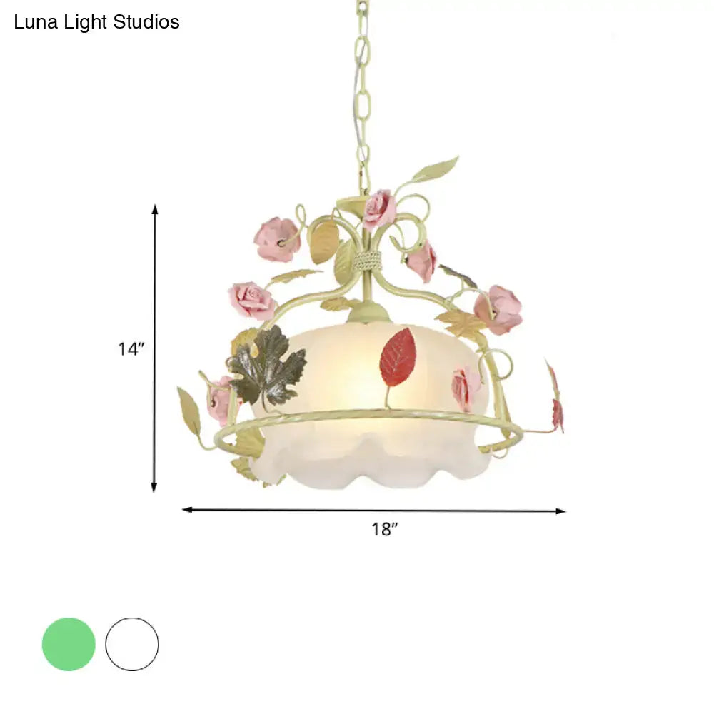DecorBites™ Scallop Chandelier Light Fixture with Opal Glass LED Drop Pendant - 3 Bulbs, White/Green - Perfect for the Living Room