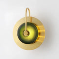 Decorbites™ scandinavian brass wall sconce with a gold-toned circular frame and textured gradient green and black disc premium brass wall sconce