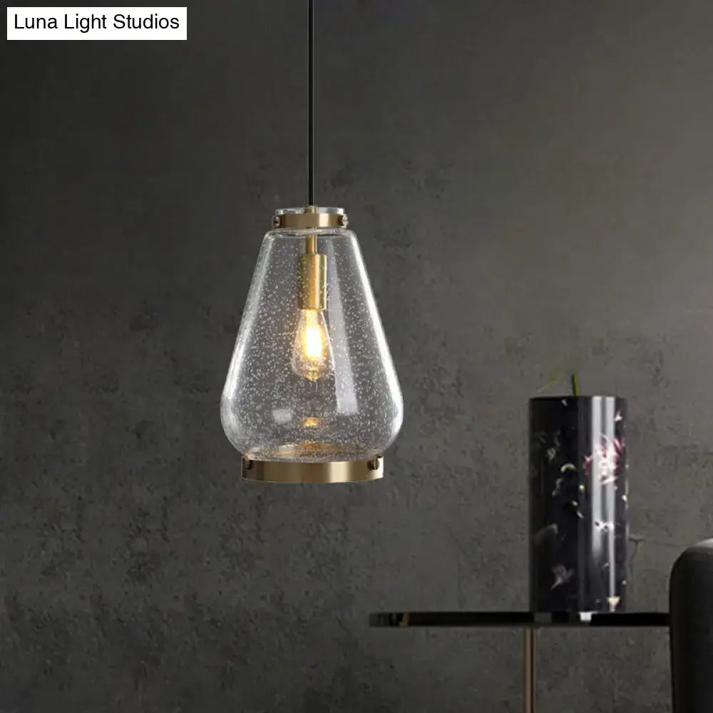 DecorBites™ Seeded Glass Pendant Light with Brass Rim - Perfect for Bedrooms