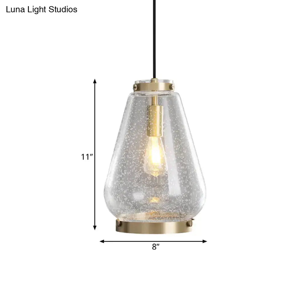 DecorBites™ Seeded Glass Pendant Light with Brass Rim - Perfect for Bedrooms