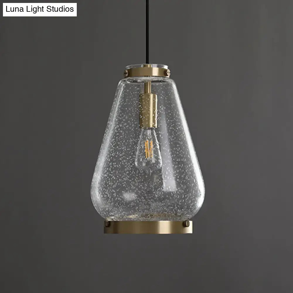 DecorBites™ Seeded Glass Pendant Light with Brass Rim - Perfect for Bedrooms