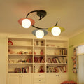 DecorBites™ Semi Flush Mount Lamp with Modernist Red-Yellow-Blue Glass and Global Shade - Black Spiral Design, 3 Heads