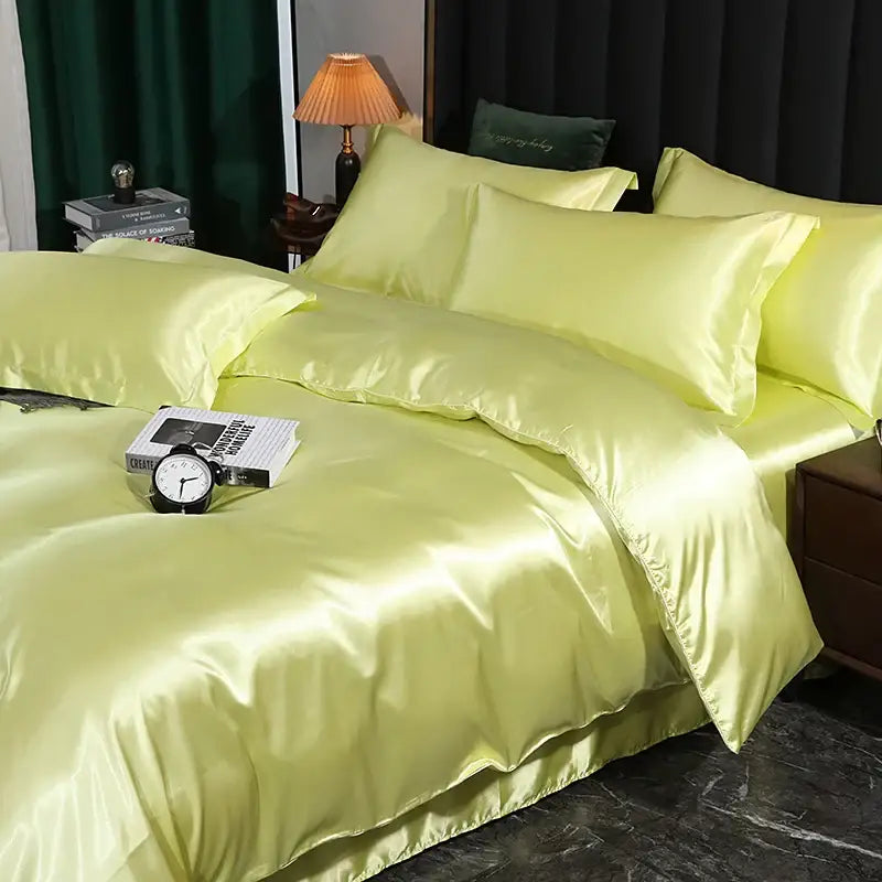 DecorBites™ Silk Luxury Bedding Set: Duvet, Sheet, Pillowcase