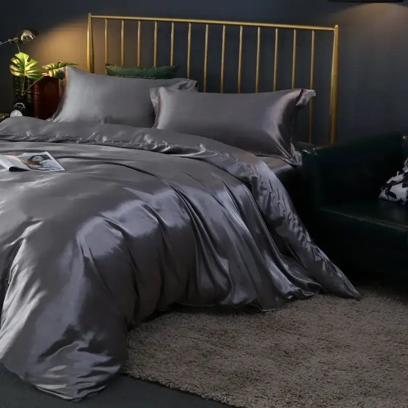 DecorBites™ Silk Luxury Bedding Set: Duvet, Sheet, Pillowcase